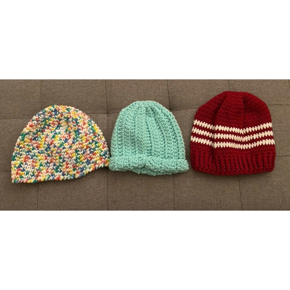 Lot Of 3 Homemade Crocheted Hats
